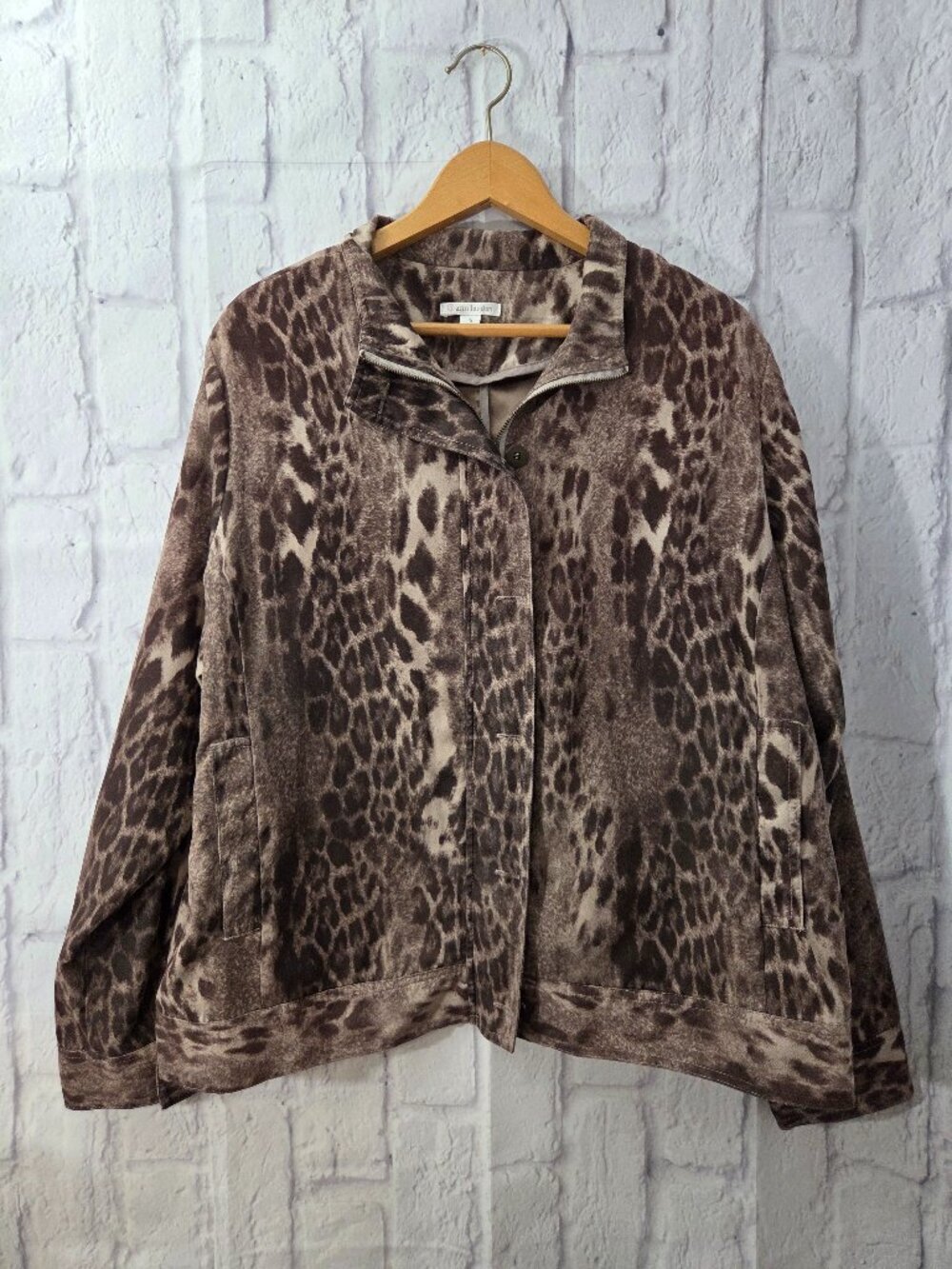 Erin London 1X Leopard Print Full Zip Button Up Lined Lightweight Jacket (Flaw)